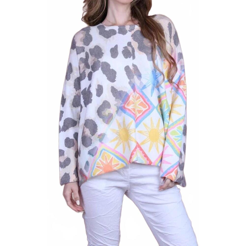 NEW GIGI MODA celeste cheetah print sweater in white